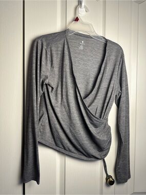 Apana Heather Gray Draped Wrap-Front Long Sleeve Top